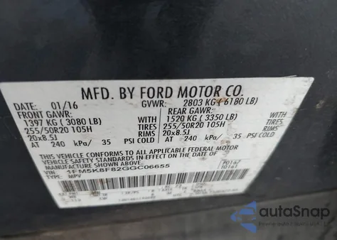 2016 Ford Explorer Limited из США, поврежденный, VIN 1FM5K8F82GGC06655